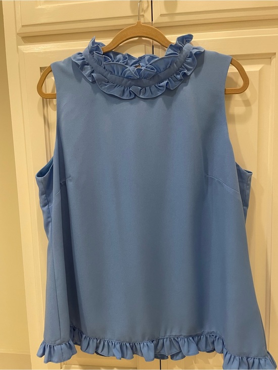 Sail to Sable Tops - Sail to Sable Sky Blue Sleeveless Ruffle-Neck Top